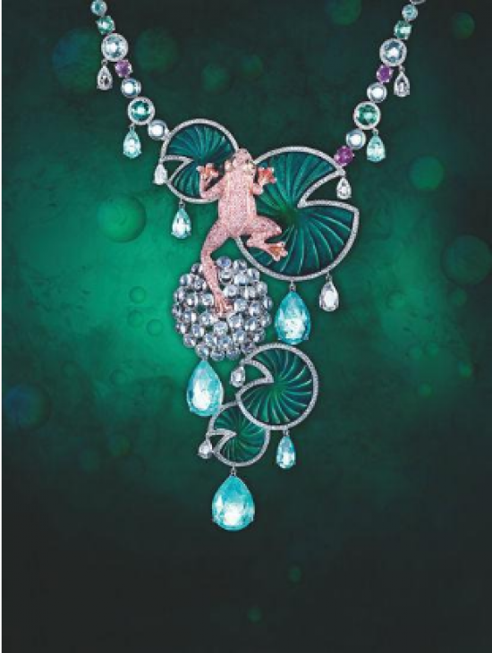 镶嵌了粉钻的青蛙项链,守护着蓝宝石小蝌蚪,天才设计