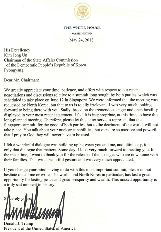 特朗普给金正恩的信